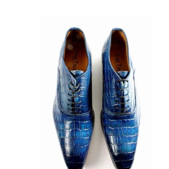 Victor Blue Crocodile Printed Calfskin Oxford